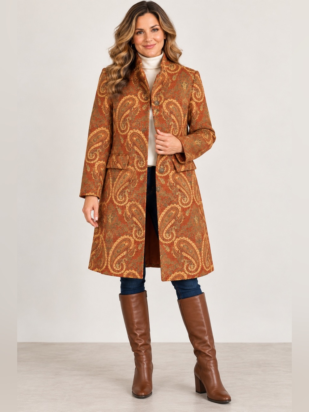 Vintage 90s Focus 2000 Tapestry Paisley Car Coat Size 10 Boho
